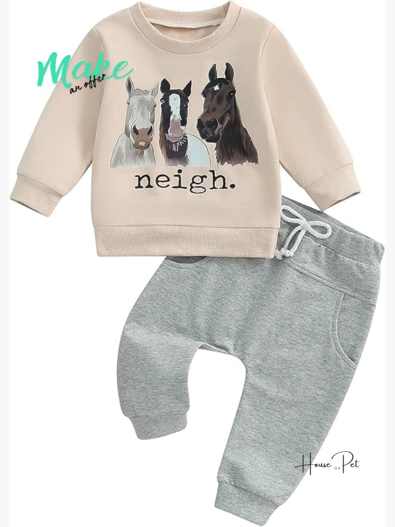 Toddler Farm Animal Sweatshirt And Jogger Pants Set 85% Cotton 15% Polyester